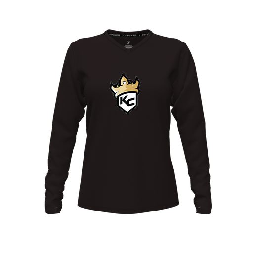 [FTLVPTBK-FYXS-LOGO2] Decker Performance T-Shirt (Female Youth XS, Black, V Neck, Logo 2, Long Sleeve)