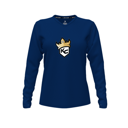 [FTLVPTNV-FYXS-LOGO2] Decker Performance T-Shirt (Female Youth XS, Navy, V Neck, Logo 2, Long Sleeve)