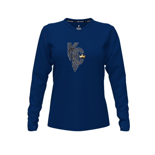 [FTLVPTNV-FYXS-LOGO3] Decker Performance T-Shirt (Female Youth XS, Navy, V Neck, Logo 3, Long Sleeve)