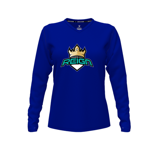 [FTLVPTRY-FYXS-LOGO1] Decker Performance T-Shirt (Female Youth XS, Royal, V Neck, Logo 1, Long Sleeve)