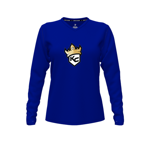 [FTLVPTRY-FYXS-LOGO2] Decker Performance T-Shirt (Female Youth XS, Royal, V Neck, Logo 2, Long Sleeve)